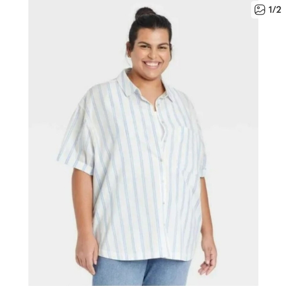 Ava & Viv Tops - Ava & Viv White and Blue Striped Button-Down Shirt